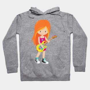 Rock Girl, Orange Hair, Guitar Player, Band, Music Hoodie
